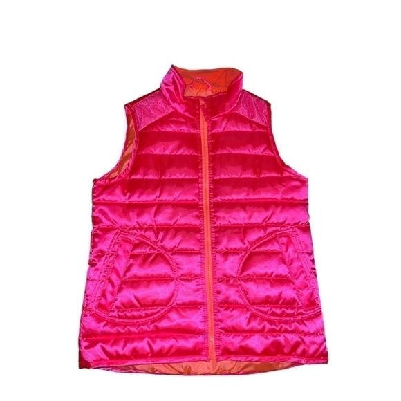VEST. Hot pink with orange lining. Sequins on the shoulders. (XL) 14/16 - Picture 1 of 2